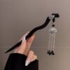 Black Hair Stick with Dangling Bead Chains