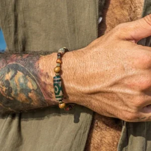 1PC Men's Retro Ethnic Tibetan Dzi Beaded Bracelet for Men Vintage Tribal Wooden Beads Bracelet Man Jewelry