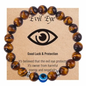 Evil Eye Bracelet for Men 8mm Tigers Eye Stone Bracelet Protection Bracelet Natural Stone Bracelet Bring Luck Jewelry Gifts
